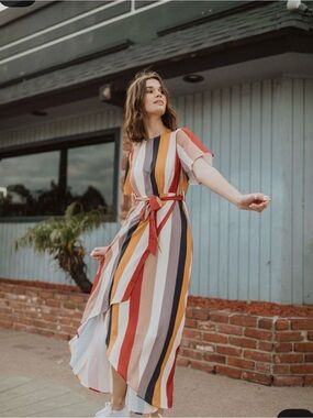 The Shena Striped Wrap Dress in Multi - Christmas-Desserts